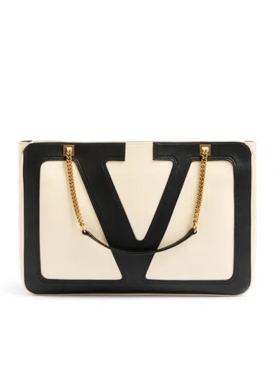 Valentino Garavani Garavani Viva Superstar Medium Nappa Leather Shopping Bag Woman Butter/black Uni In White