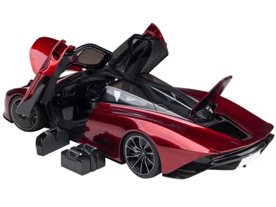 Diecast Model Autoart Mclaren Speedtail Volcano Red Metallic With Black Top And Suitcase Accessories 1/18 Model Car By Aut