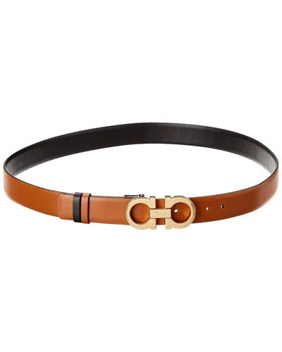 Ferragamo Reversible And Adjustable Gancini Belt In Black