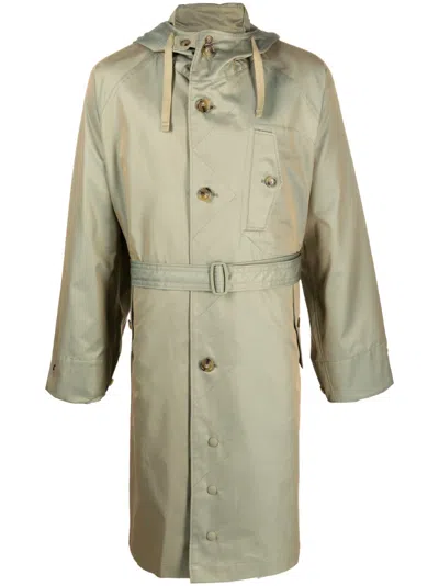 Baracuta Waist Belt Hooded Parka With Side Pockets In Green