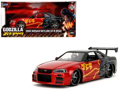 Diecast Model Jada 2002 Nissan Skyline Gt-r (r34) Rhd (right Hand Drive) Red Metallic And Black "godzilla Vs. Destoroya