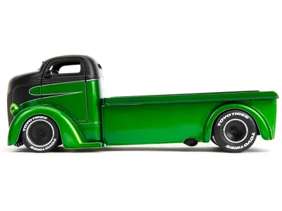 Diecast Model Jada 1947 Ford Coe Flatbed Truck Green Metallic And Matt Black "toyo Tires" With Extra Wheels "just Truck