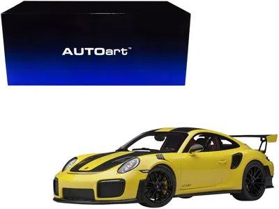 Diecast Model Autoart Porsche 911 (991.2) Gt2 Rs Weissach Package Racing Yellow With Carbon Stripes 1/18 Model Car By Auto