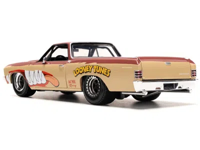 Diecast Model Jada 1967 Chevrolet El Camino Brown And Beige With Graphics And Tasmanian Devil (taz) Diecast Figure "loo