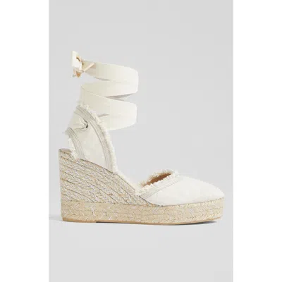 Lk Bennett Womens Cre-ecru Sofia Frayed Canvas Espadrille Wedges In White