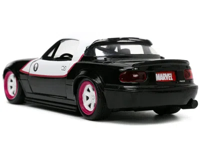 Diecast Model Jada 1990 Mazda Miata Black And White With Graphics And Ghost Spider Diecast Figure "spider-man" "marvel"