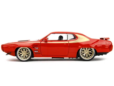 Diecast Model Jada 1972 Plymouth Gtx Red With Gold Graphics "bigtime Muscle" Series 1/24 Diecast Model Car By Jada