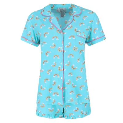 Mentally Exhausted Women's Rainbow Notch Short Sleeve And Shorts Pajama Set In Blue