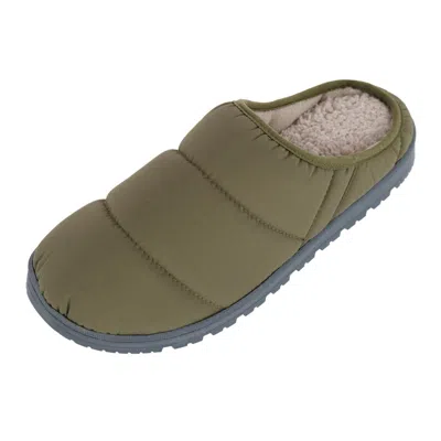 Isotoner Men's Crinkled Tech Puffer Hoodback Slipper In Green
