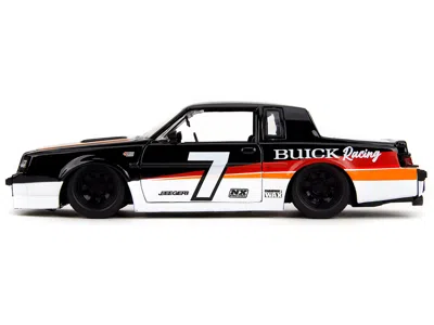 Diecast Model Jada 1987 Buick Grand National #7 "buick Racing" Black And White With Stripes "bigtime Muscle" Series 1/2