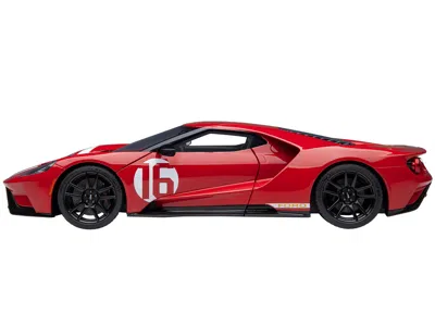 Diecast Model Autoart Ford Gt Heritage Edition #16 "alan Mann" Red Metallic With Gold Stripes 1/18 Model Car By Autoart