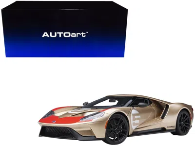 Diecast Model Autoart Ford Gt Heritage Edition #5 "holman Moody" Gold Metallic With Red And White Graphics 1/18 Model Car