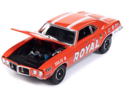 Diecast Model Autoworld 1969 Pontiac Firebird Royal Bobcat Carousel Red With White Stripes And Graphics "vintage Muscle" Lim