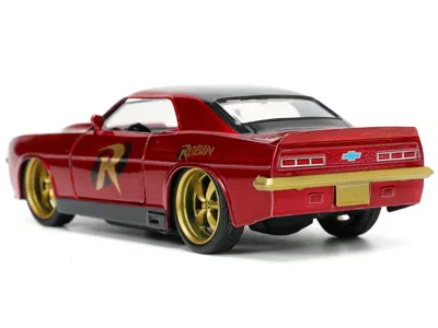 Diecast Model Jada 1969 Chevrolet Camaro Dark Red Metallic With Black Top And Robin Diecast Figure "batman" "hollywood
