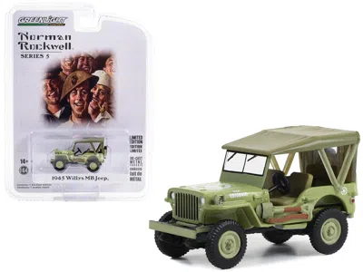 Diecast Model Greenlight 1945 Willys Mb Jeep Light Green "u. S. Army" "norman Rockwell" Series 5 1/64 Diecast Model Car By Gr