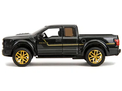 Diecast Model Jada 2017 Ford F-150 Raptor Pickup Truck Black Metallic With Gold Stripes "pink Slips" Series 1/32 Diecas