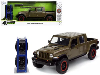 Diecast Model Jada 2020 Jeep Gladiator Rubicon Pickup Truck Dark Green Metallic With Extra Wheels "just Trucks" Series