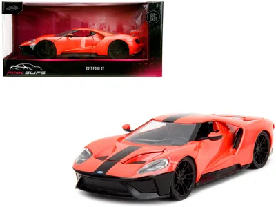 Diecast Model Jada 2017 Ford Gt Light Red Metallic With Black Stripe "pink Slips" Series 1/24 Diecast Model Car By Jada