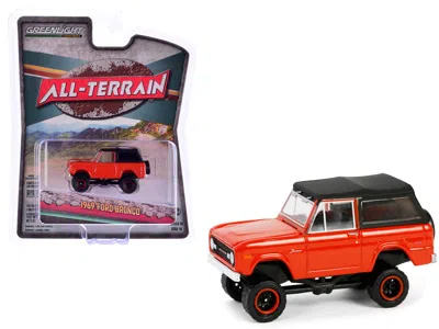 Diecast Model Greenlight 1969 Ford Bronco Poppy Red With Black Soft Top "all Terrain" Series 16 1/64 Diecast Model Car By Gre