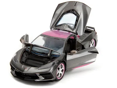 Diecast Model Jada 2020 Chevrolet Corvette Stingray Gray Metallic With Pink Carbon Hood And Top "pink Slips" Series 1/2