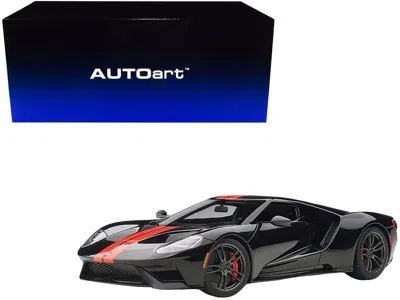 Diecast Model Autoart 2017 Ford Gt Shadow Black With Orange Stripes 1/18 Model Car By Autoart
