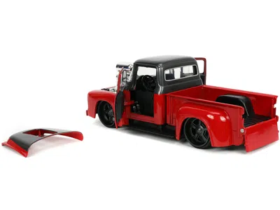 Diecast Model Jada 1956 Ford F-100 Pickup Truck Red And Dark Gray Metallic With Extra Wheels "just Trucks" Series 1/24