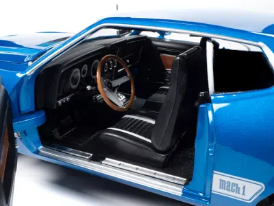 Diecast Model Autoworld 1973 Ford Mustang Mach 1 3k Blue Glow Metallic With Silver Stripes "class Of 1973" "american Muscle"