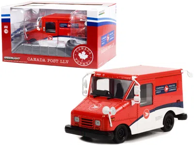 Diecast Model Greenlight Canada Post Llv Long-life Postal Delivery Vehicle Red And White 1/18 Diecast Model Car By Greenlight
