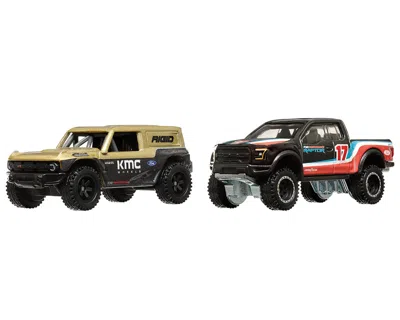 Diecast Model Hotwheels Ford Bronco R Gold Metallic And Black And 2017 Ford F-150 Raptor Pickup Truck #17 Black With Stripes