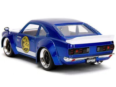 Diecast Model Jada 1974 Mazda Rx-3 Candy Blue With White Interior And Graphics And Blue Ranger Diecast Figure "power Ra