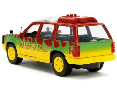 Diecast Model Jada Ford Explorer Red And Yellow With Green Graphics "jurassic Park" (1993) Movie 30th Anniversary "holl