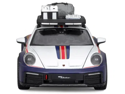 Diecast Model Bburago Porsche 911 Dakar #953 "roughroads Porsche" Blue And White With Stripes And Roof Rack "race" Series