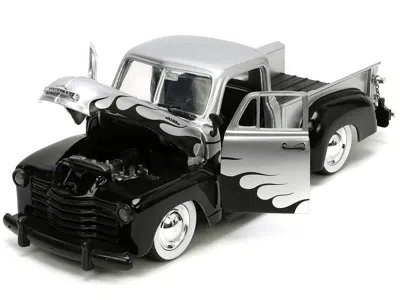 Diecast Model Jada 1953 Chevrolet 3100 Pickup Truck Silver Metallic With Black Flames With Extra Wheels "just Trucks" S