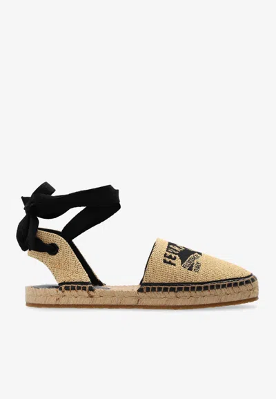 Ferragamo Logo-embroidered Raffia Espadrilles In Beige