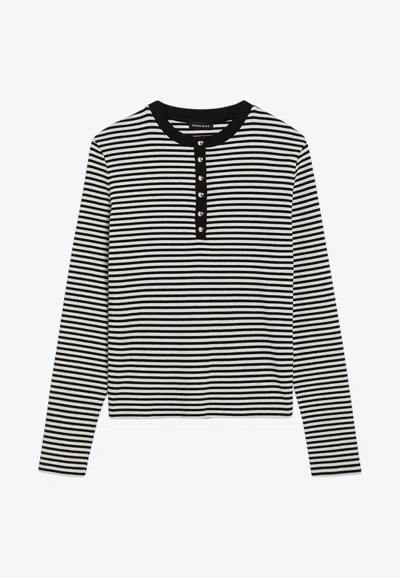 Anine Bing Alessia Long Sleeve Tee In Cream And Black Stripe In Monochrome