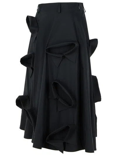 Moschino Flared Knee Length Skirt With Bow Accents In Black