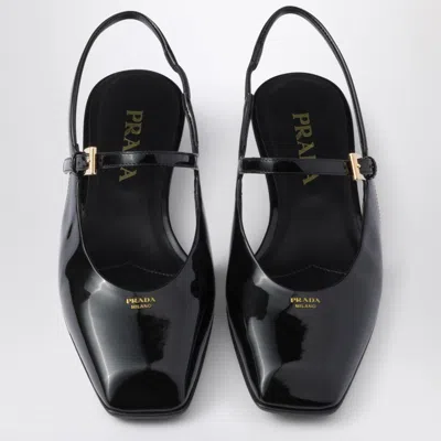 Prada Black Patent Leather Slingback Ballerina