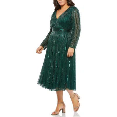 Mac Duggal Plus  A-line Tea Length Dress In Gold