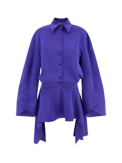 Attico Asymmetric-hem Shirt Dress In Purple