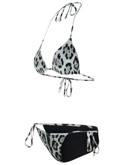 Dolce & Gabbana 'animalier' Grey Polyamide Blend Bikini Women In Grey