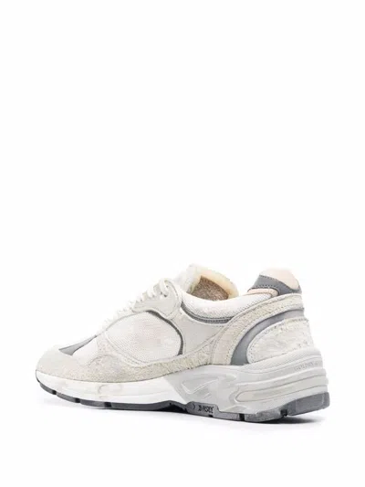 Golden Goose Dad-star Distressed Leather-trimmed Mesh And Suede Sneakers In White