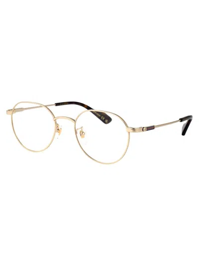 Gucci Demo Rectangular Men's Eyeglasses Gg0006oan 001 55 In Gold-gold-transparent