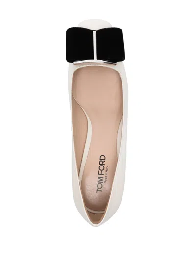 Tom Ford Audrey Velvet Bow Ballerina Pump In White