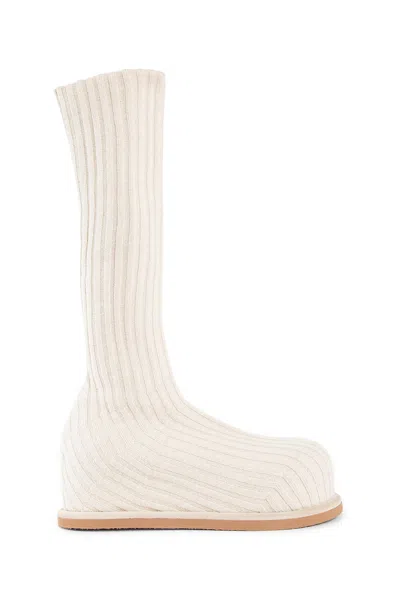Amina Muaddi Ribbed Texture Flat Sole Sock-like Boots In Beige