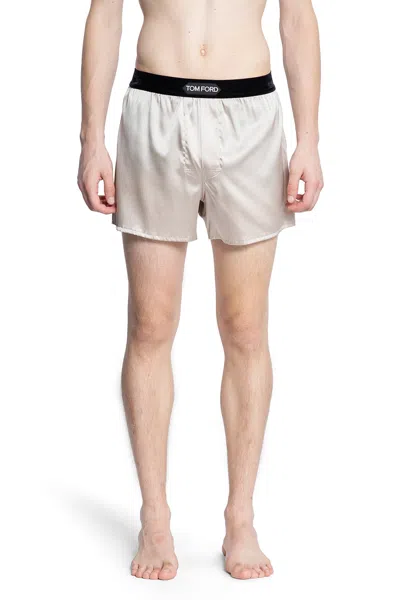 Tom Ford Elastic Logo Waist Boxer Shorts In Beige