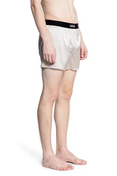 Tom Ford Elastic Logo Waist Boxer Shorts In Beige
