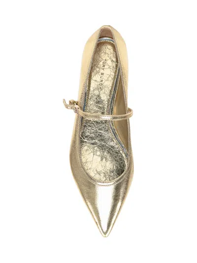 Tory Burch Double T Buckel Mary Jane Ballerinas In Gold