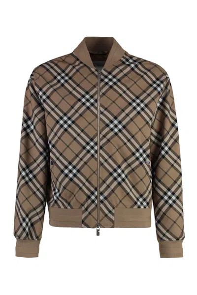 Burberry Linden Check Wool Blend Harrington Jacket In Beige