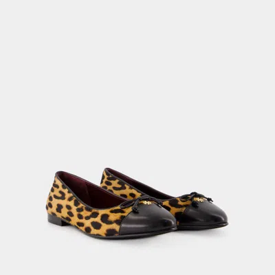 Tory Burch Brown Ballet Shoes With Cap Toe And Leopard Print In Leather Woman In Printed