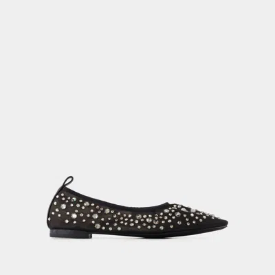 Tory Burch Black Ballet Flats With All-over Crystals Application In Tech Fabric Woman In Black